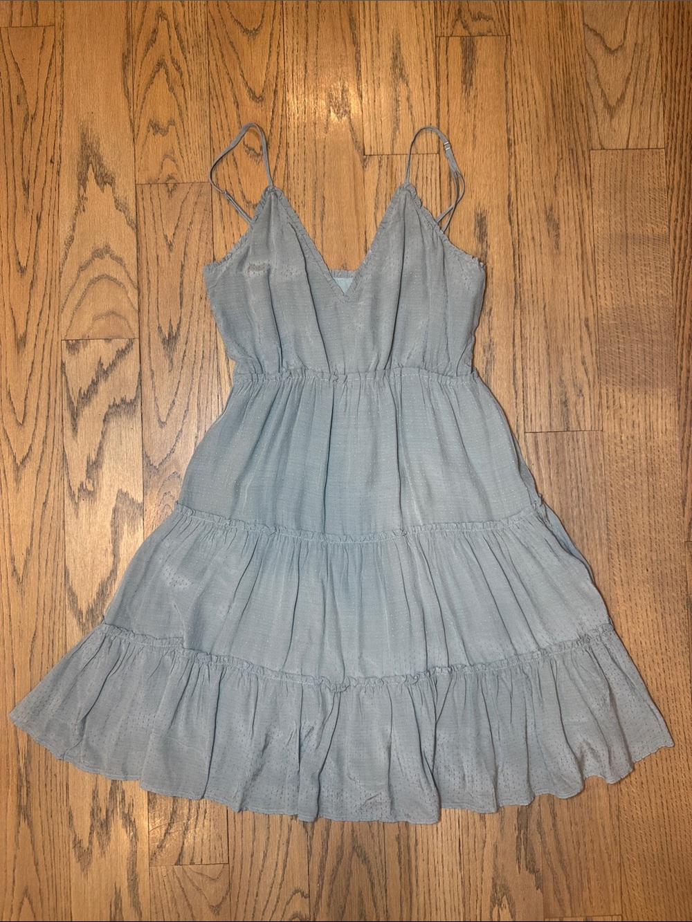 Storia Womens Light Blue Tiered V-Neck Ruffled Dress with Detailed Buttons Sz S